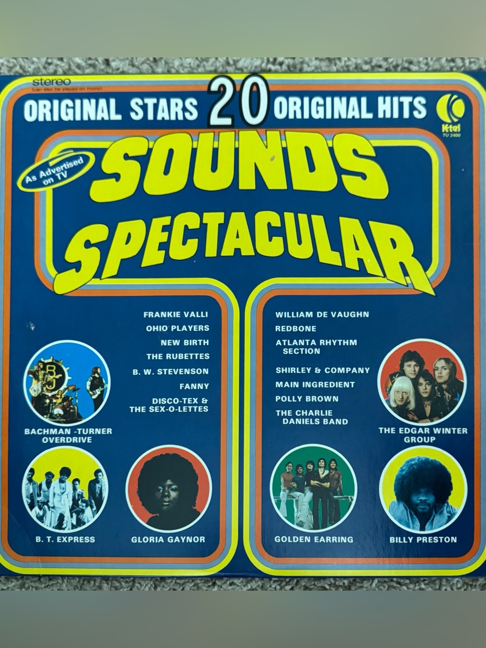 1975 Sounds Spectacular 20 Original Hits - Blue & Yellow Vinyl Album Cover VG+